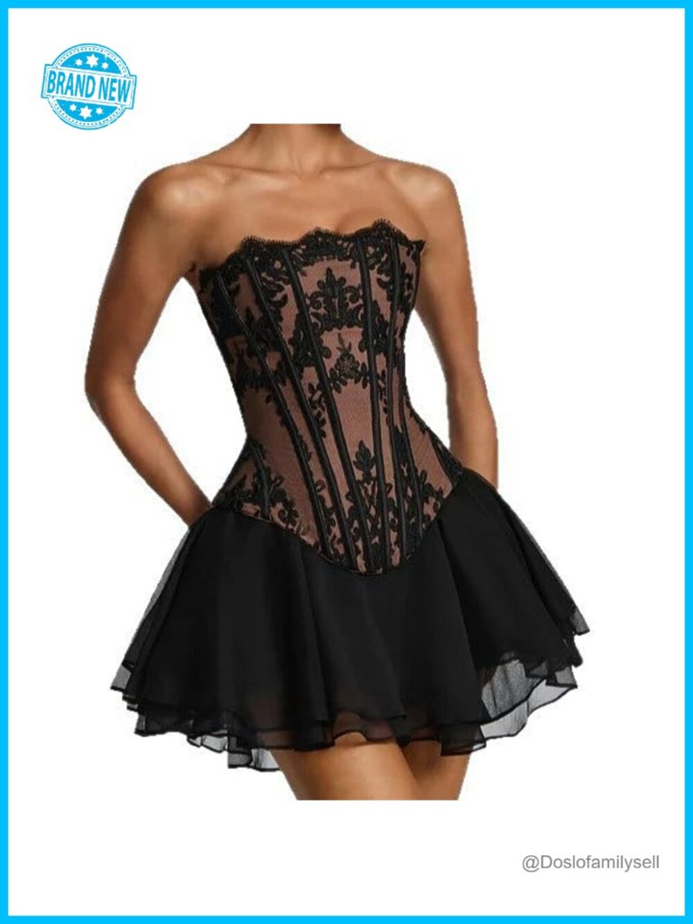 Women's 2 Piece Lace Corset Top & Mini Tulle Skirt Set Dressy Club Party